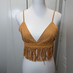 Sage Tan Fringe Crop Top